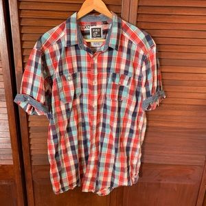 PROJEK RAW Men’s Multicolor Plaid Collared Short Sleeves Button-Up Shirts XL